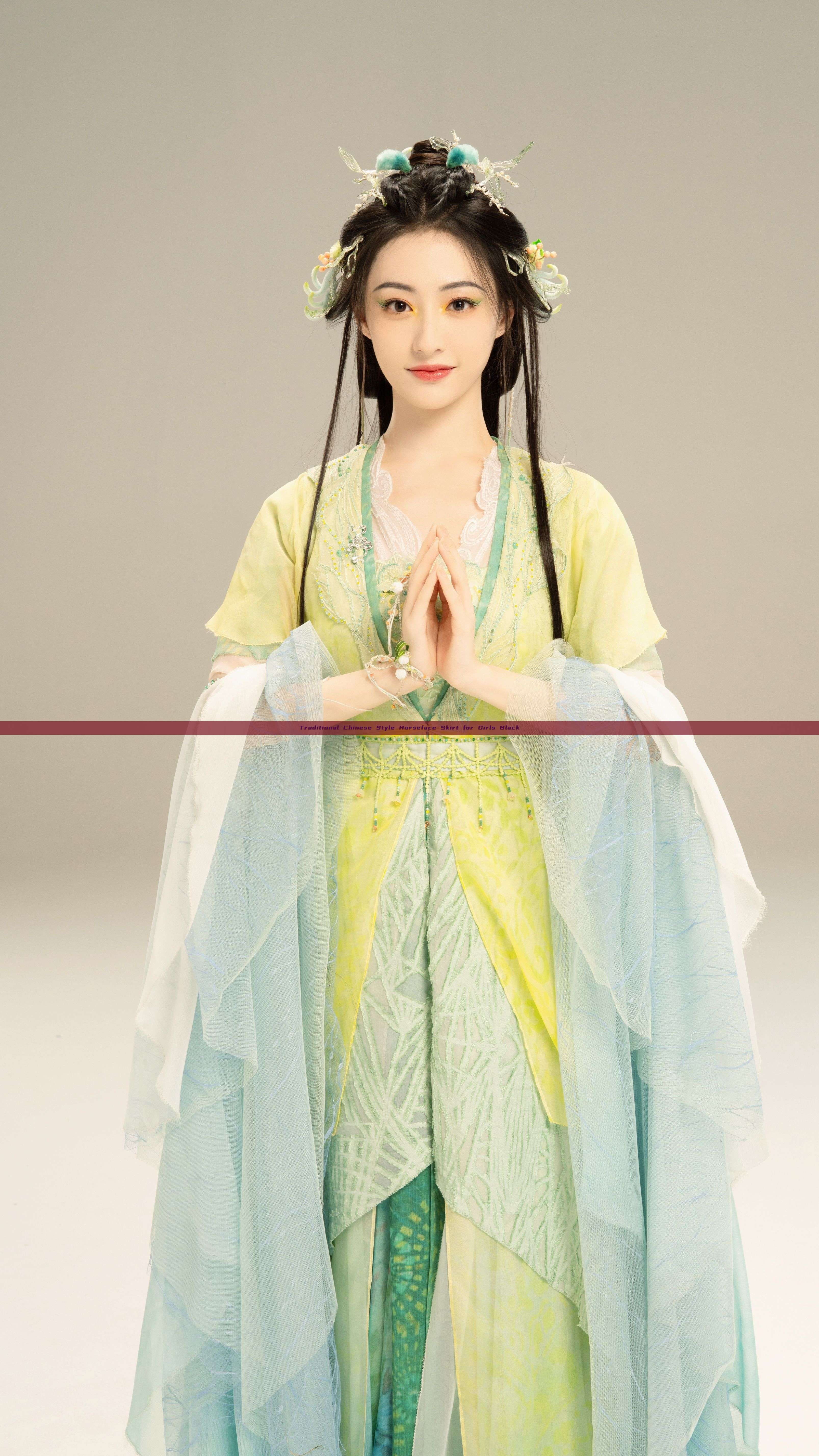 Traditional Chinese Style Horseface Skirt for Girls Black