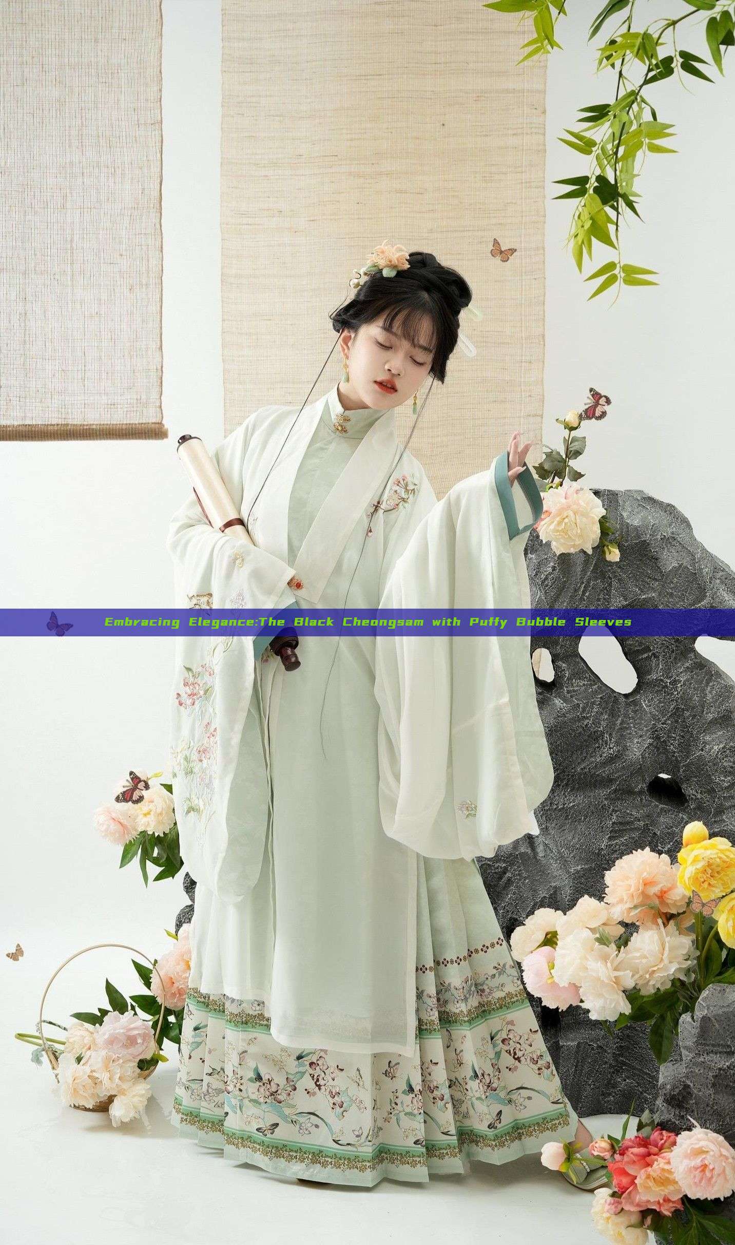 Embracing Elegance:The Black Cheongsam with Puffy Bubble Sleeves Embracing Elegance:The Black Cheongsam with Puffy Bubble Sleeves
