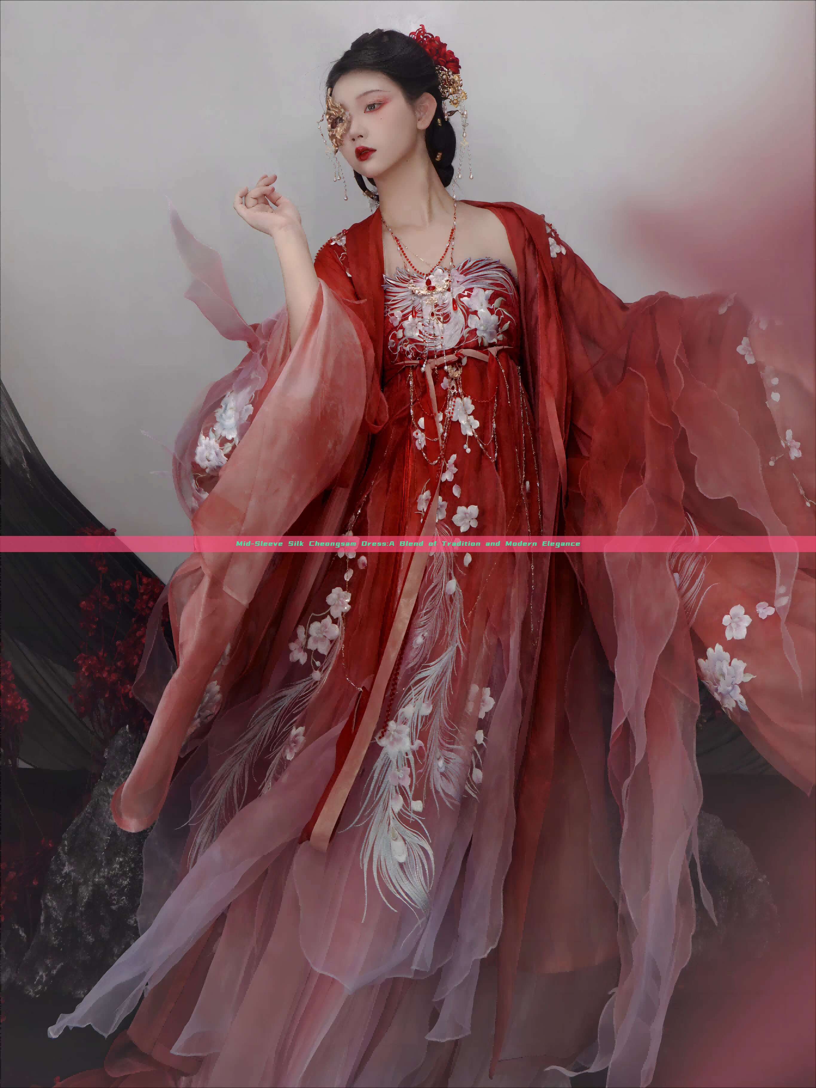 Mid-Sleeve Silk Cheongsam Dress:A Blend of Tradition and Modern Elegance