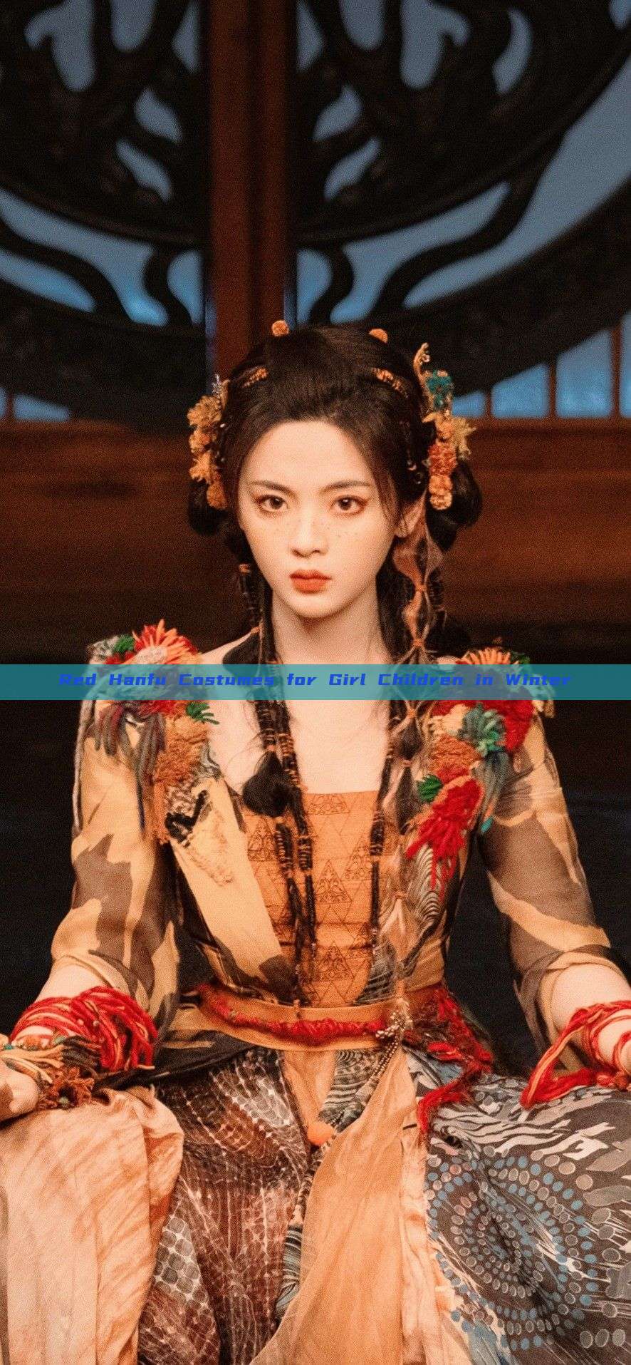 Red Hanfu Costumes for Girl Children in Winter