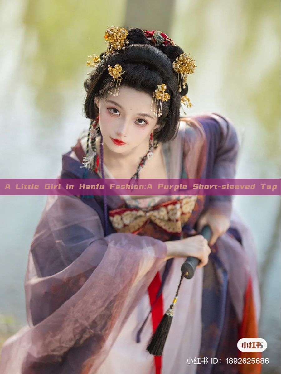 A Little Girl in Hanfu Fashion:A Purple Short-sleeved Top A Little Girl in Hanfu Fashion:A Purple Short-sleeved Top