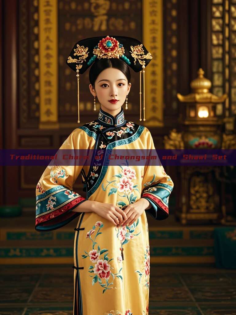 Traditional Charm of Cheongsam and Shawl Set