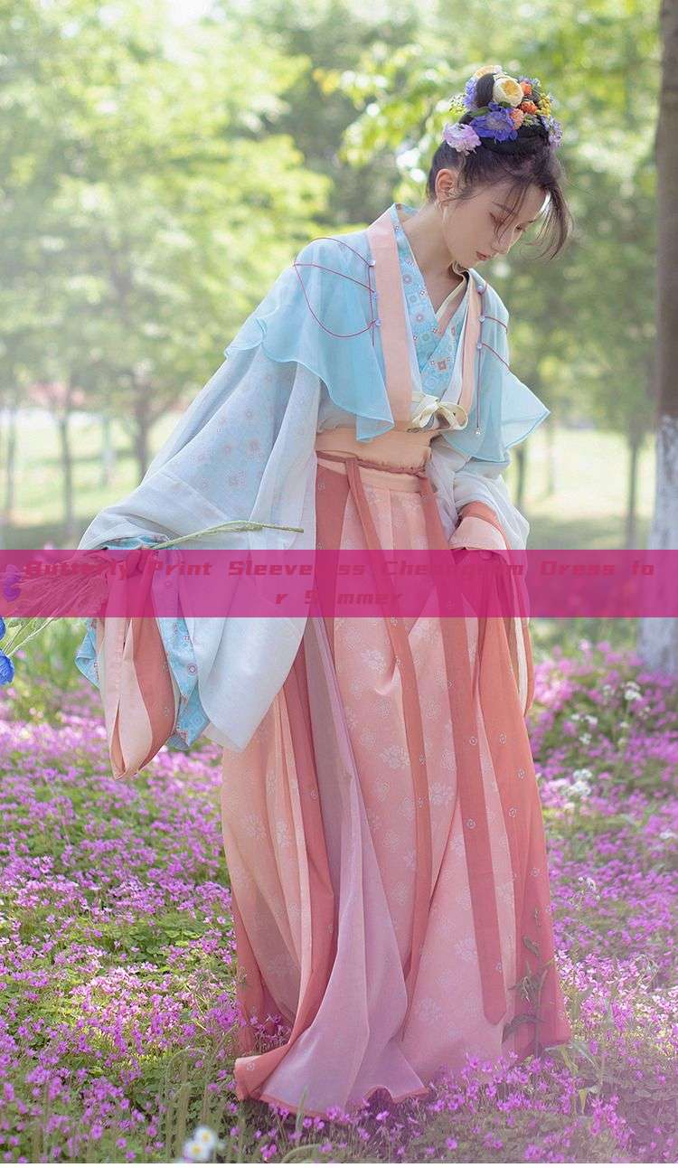 Butterly Print Sleeveless Cheongsam Dress for Summer