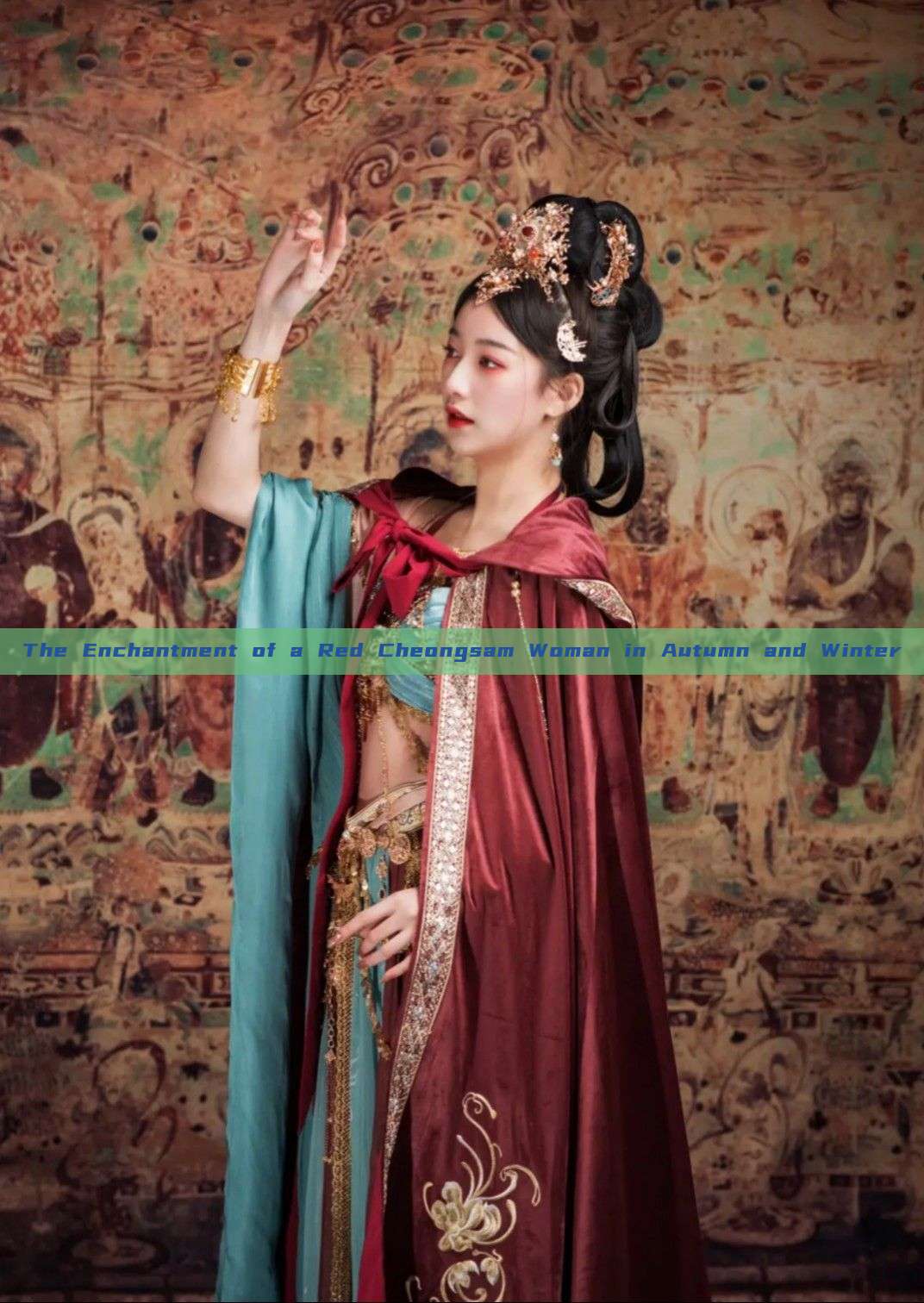 The Enchantment of a Red Cheongsam Woman in Autumn and Winter