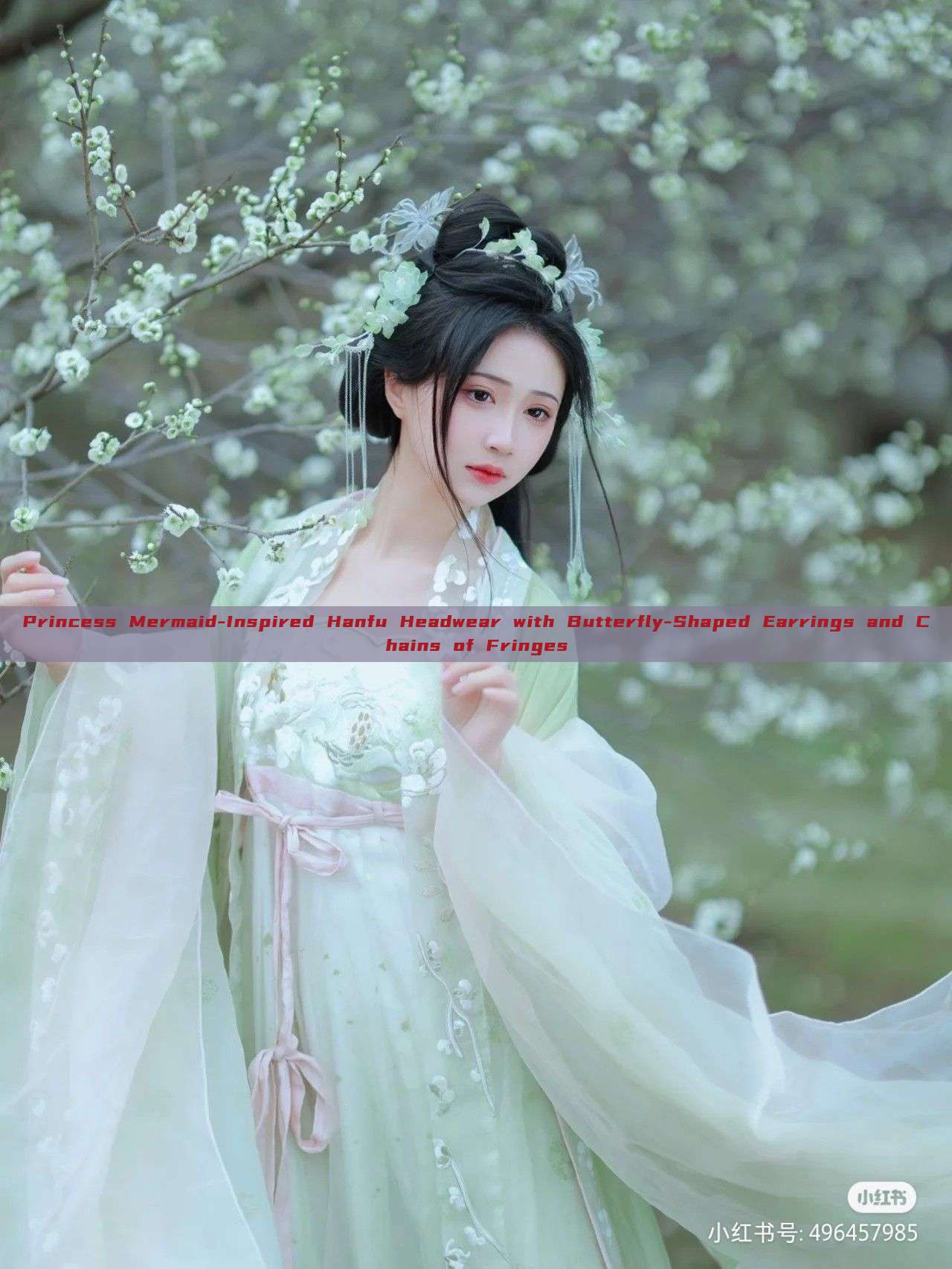 Princess Mermaid-Inspired Hanfu Headwear with Butterfly-Shaped Earrings and Chains of Fringes Princess Mermaid-Inspired Hanfu Headwear with Butterfly-Shaped Earrings and Chains of Fringes