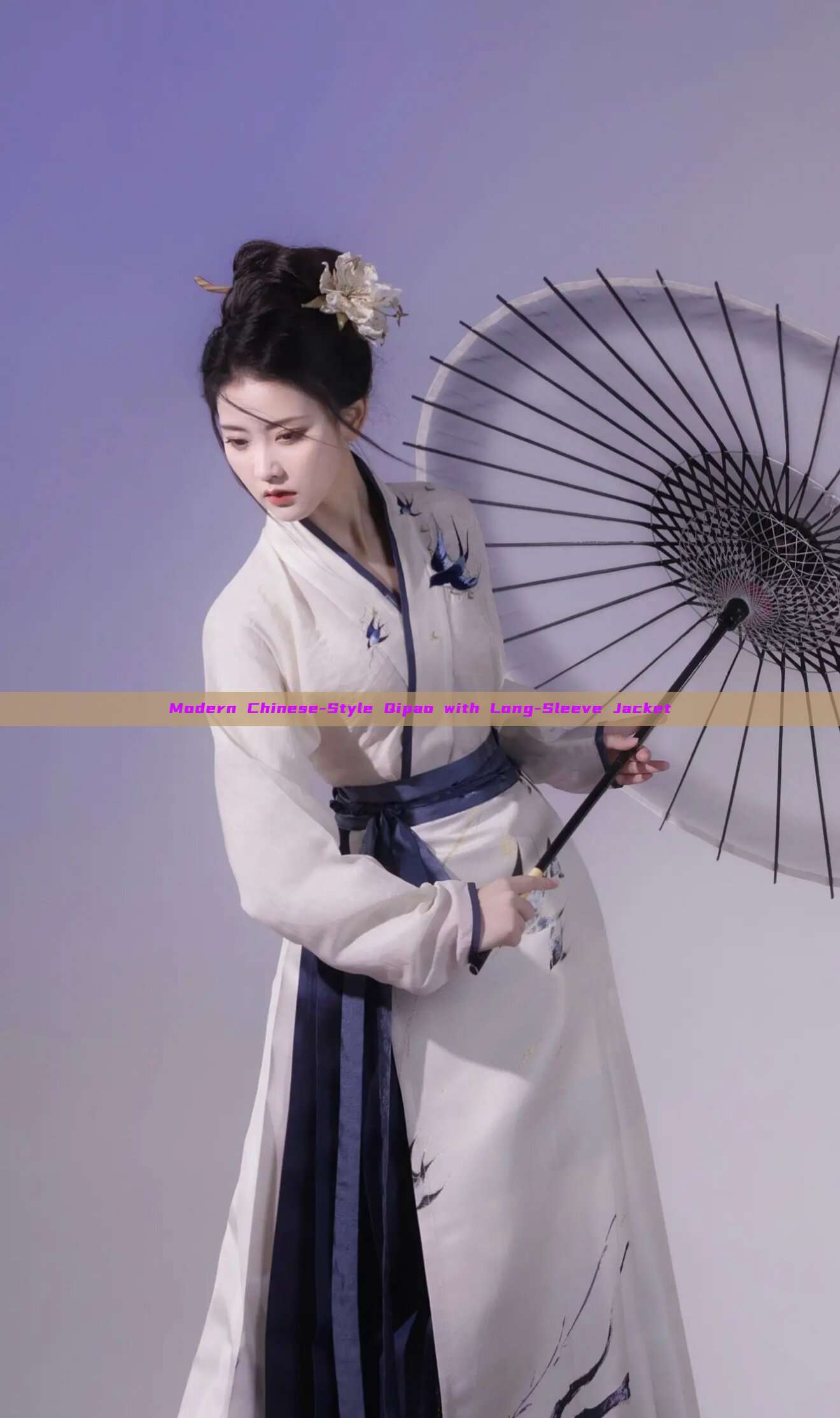 Modern Chinese-Style Qipao with Long-Sleeve Jacket