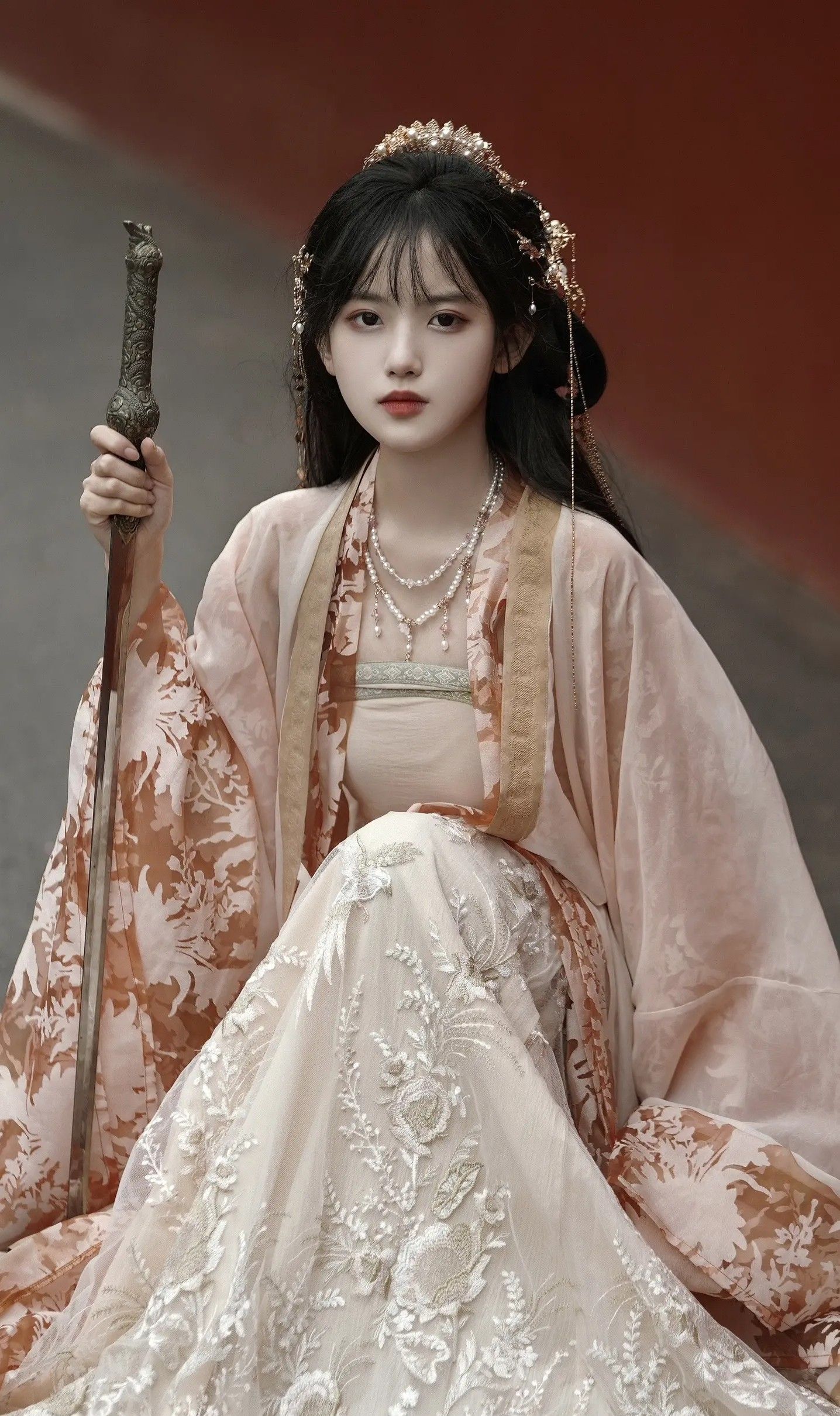 Womens Deerskin Plush Jacket and Skirt Hanfu Two-Piece Set