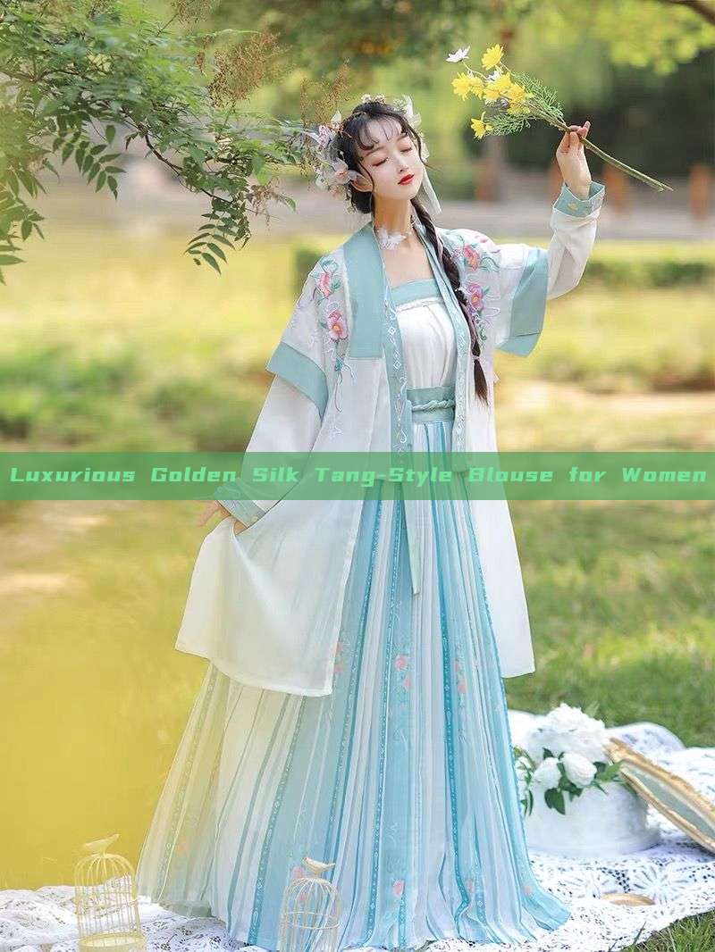 Luxurious Golden Silk Tang-Style Blouse for Women